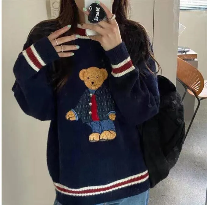 2023 Autumn Winter Women's Vest Japanese Style Cartoon Bear Pullover Vest Sweater Oversize Harajuku Kawaii kläder Sticked Vest