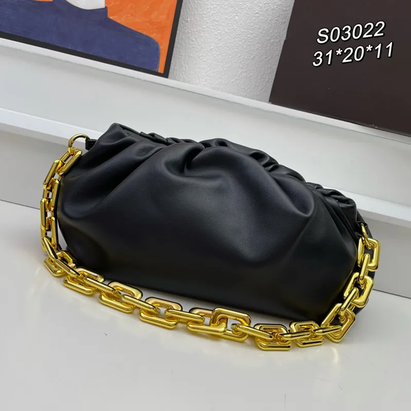 Bolso de cadena de diseñador de lujo Bolso de mujer de cuero genuino de calidad superior Cadena grande de oro Bolsos de hombro de ventas calientes Negro Marrón 12 colores Bolso de vestido de boda de fiesta de señora