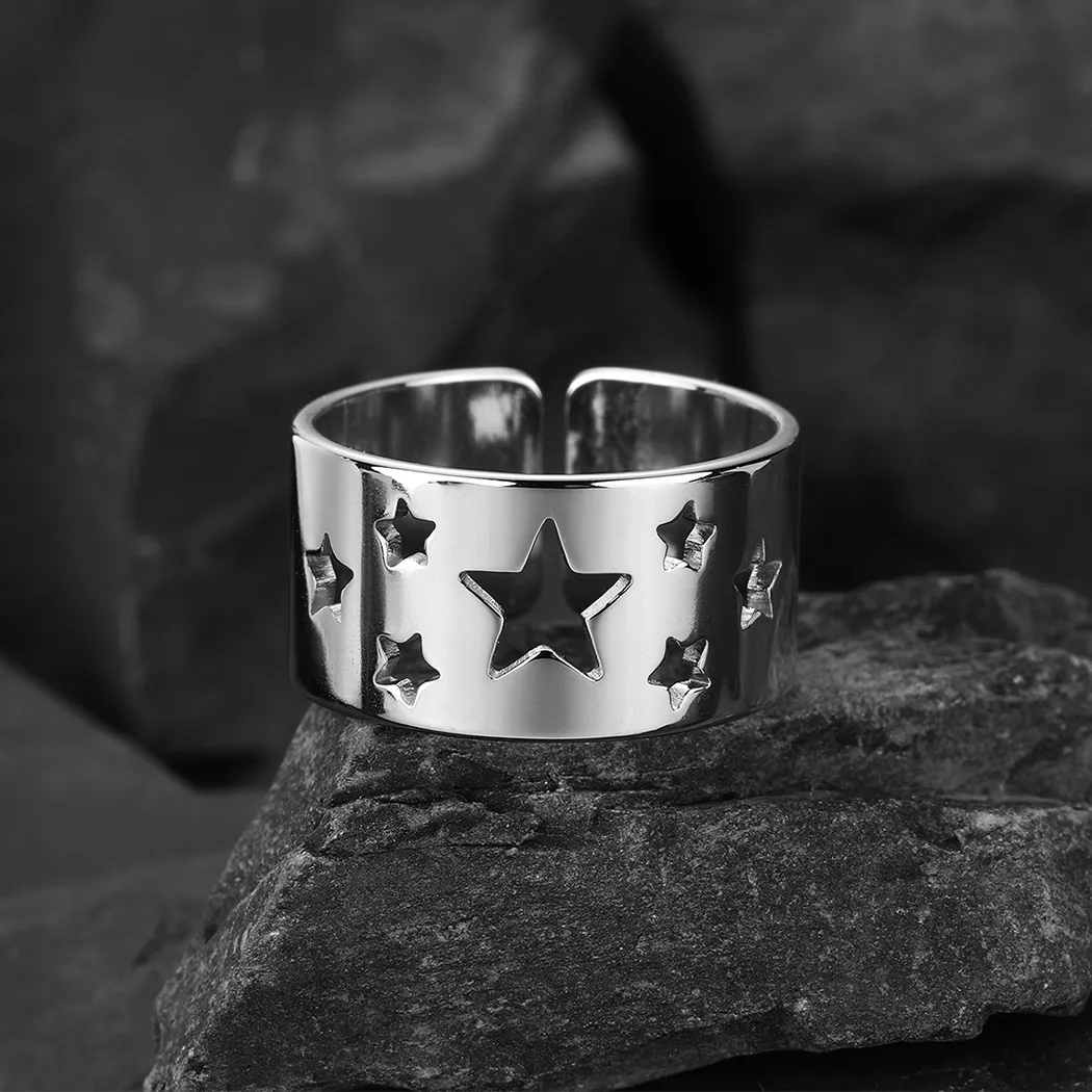 Todorova Star Hollow Out Stainless Steel Wide Band Ring For Women Cut Out Thumb Rings Minimalist jewelry Gift