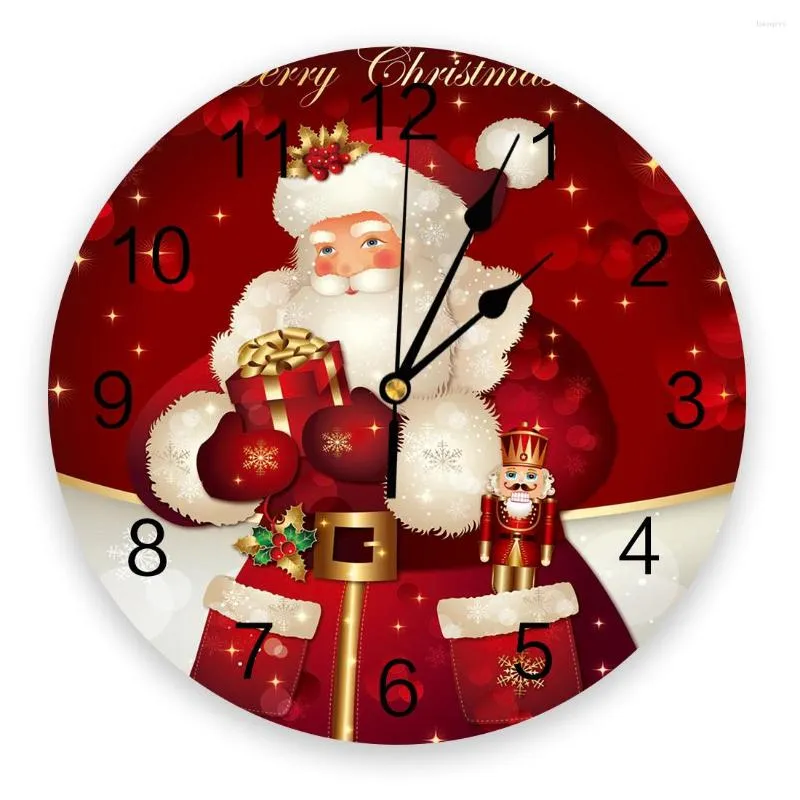Wall Clocks Merry Christmas Snowman Gift Red Round Desktop Digital Clock Non-ticking Creative Childrens Room Watch