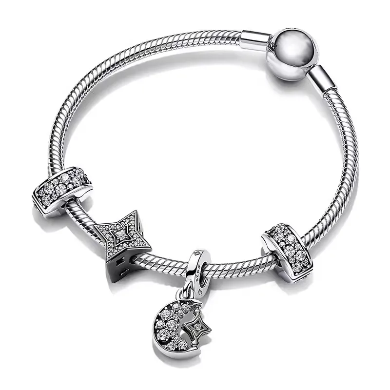 2023 Nouveau s925 Designer Bracelet pour Femmes Bijoux Haute Qualité Bracelet Fête D'anniversaire Cadeau DIY fit Pandora charmes Étoile Lune Bracelets ensemble avec Boîte