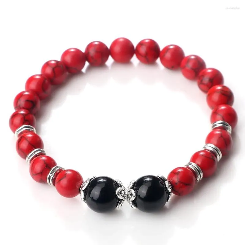 Strand Natural Red Stone Bracelets 8mm Agates Shiny Black Round Beads Stretch Bangles For Women Men Charm Jewelry Couple Gift