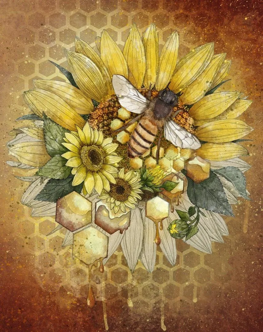 Accessoires JMine Div 5d Bee Honembelb Suower Flower Full Diamond Painting Cross Kits Art Plant 3D Paint By Diamonds