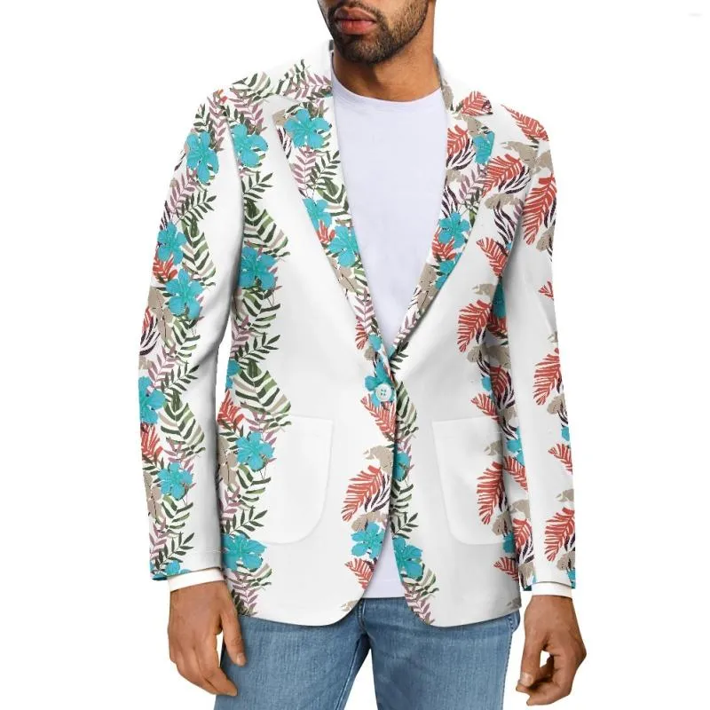 Men's Suits Polynesian Tribal Fijian Totem Tattoo Fiji Prints Casual Stylish V-Neck Jacket Style Costume Homme Elegant Slim Suit Coat