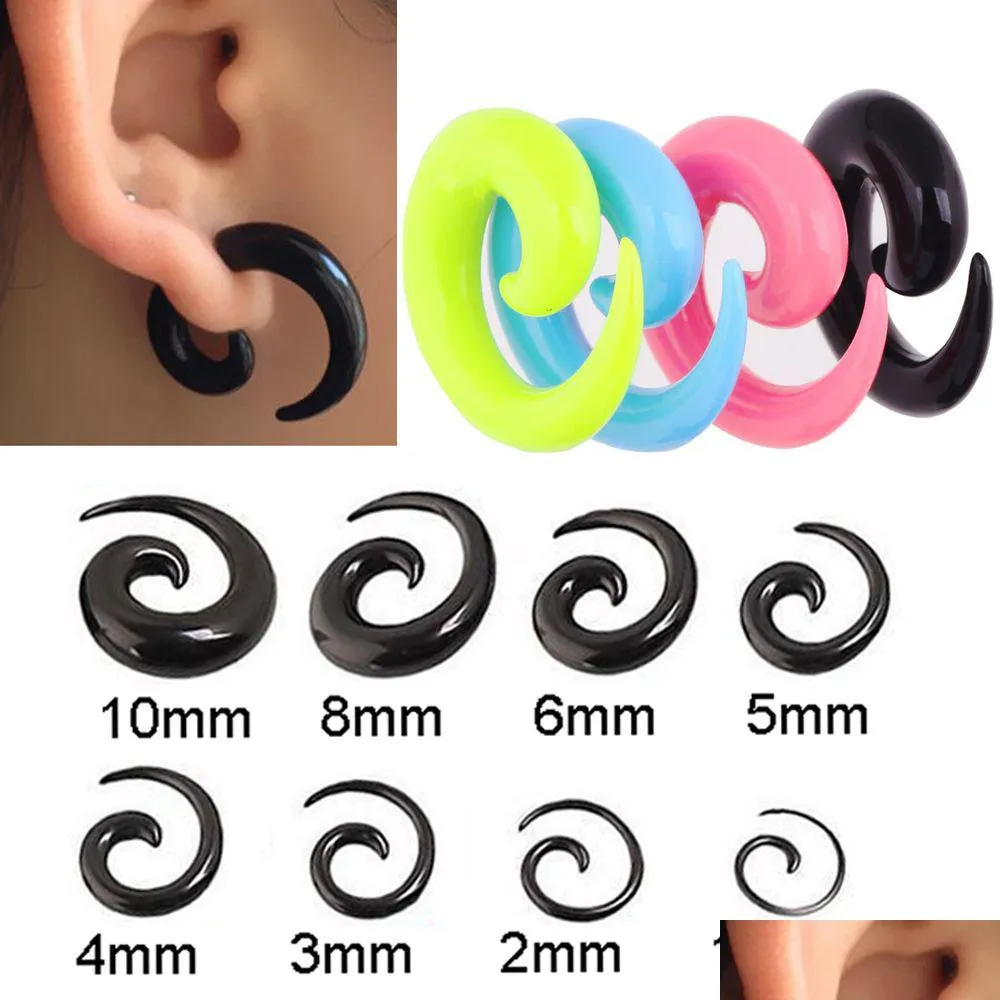 Wtyczki Tunele Goth Acryl Kolczyki spirala stożka miąższ uszy czarny piercing nosze expander rozciąganie wtyczka biżuteria 2mm 5 mm DH5O6