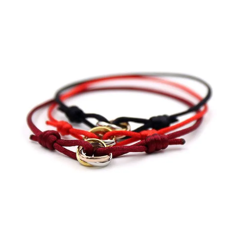 Bedelarmbanden Armband Luxe Trinity Ring String Drie Ringen Handriem Paar Voor Vrouwen En Mannen Roestvrij Stalen Sieraden Beroemde R Dhzsb