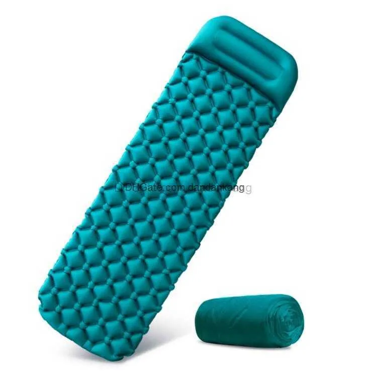 Bärbar utomhusuppblåsbar luftmadrass Kuddar TPU Nylon Fabric Bed Mat Vandring Camping Dampproof Självuppblåst kudde med kuddmadrasser