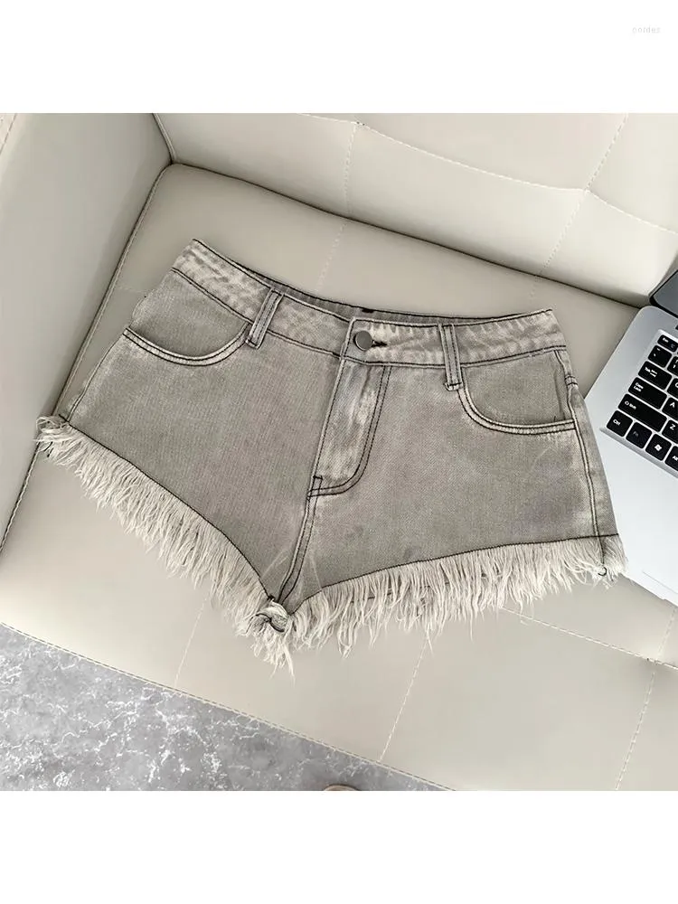 Kvinnors jeans hög midja tofs bomull denim shorts kvinnliga sommar breda ben byxor koreanska mode jean design streetwear