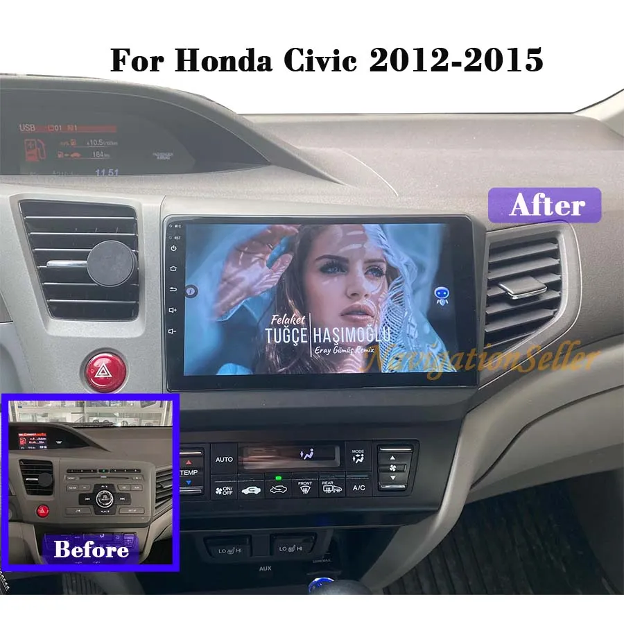ستيريو Radio Android13 للسيارة لـ Honda Civic 2012-2015 Unit Auto Auto Touchnen GPS Player Multimedia مع Bluetooth Carplay Android Auto Car DVD