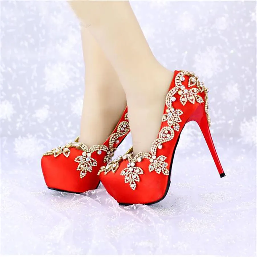 Sapatos de noiva luxuosos com strass cristal vermelho cetim sapatos de casamento evento especial salto alto plataforma festa formatura bombas tamanho 39213S