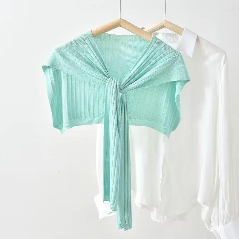 Scarves Korean Silk Thin Air-conditioned Room Knitted Shawl Wrapped Outside Women's Summer Shoulder Fake Collar Cape Sun Scarf O44