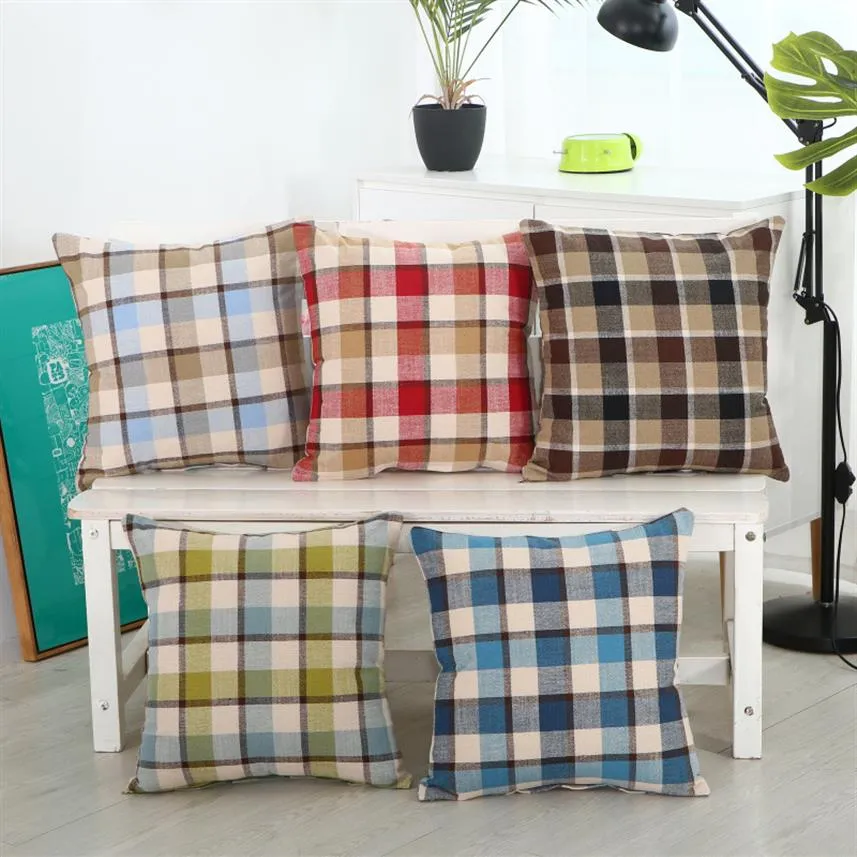 Nordic Parrern Colorful Slattice Pillow Case 45 x 45 Bawełniane poduszki poduszki poduszki 5 kolorów w kratę w paski poduszki