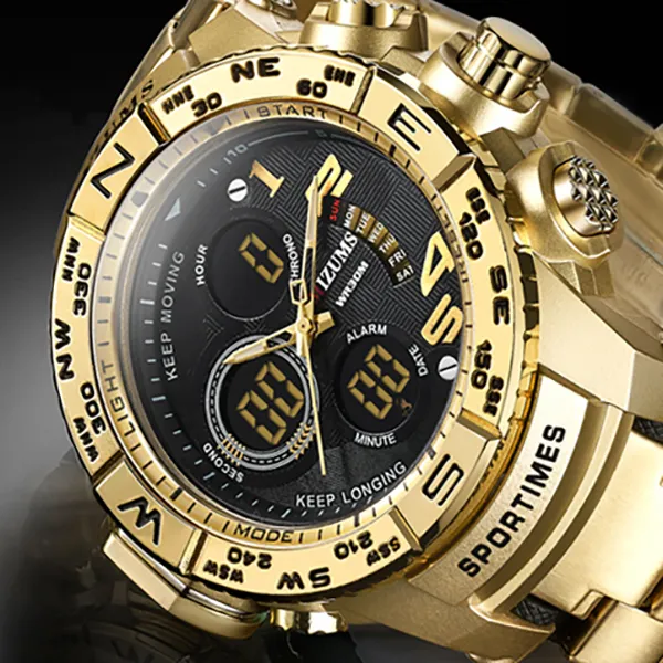 2022 neue Mizums männer Sport Quarz Uhren Männer Stahl Band Military Uhr Wasserdicht Gold LED Digital Uhr Relogio Masculino