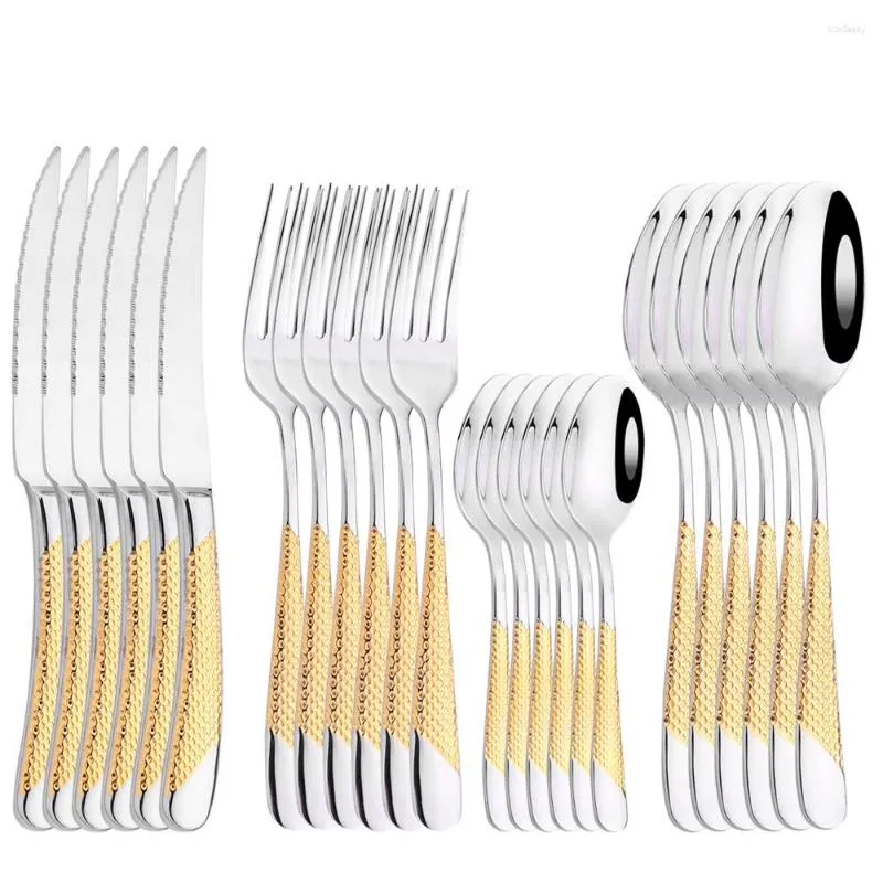 Dinnerware Sets AJOYOUS 24Pcs Stainless Steel Tableware Luxury Forks Tea Spoons Knife Western Dinner Flatware Set
