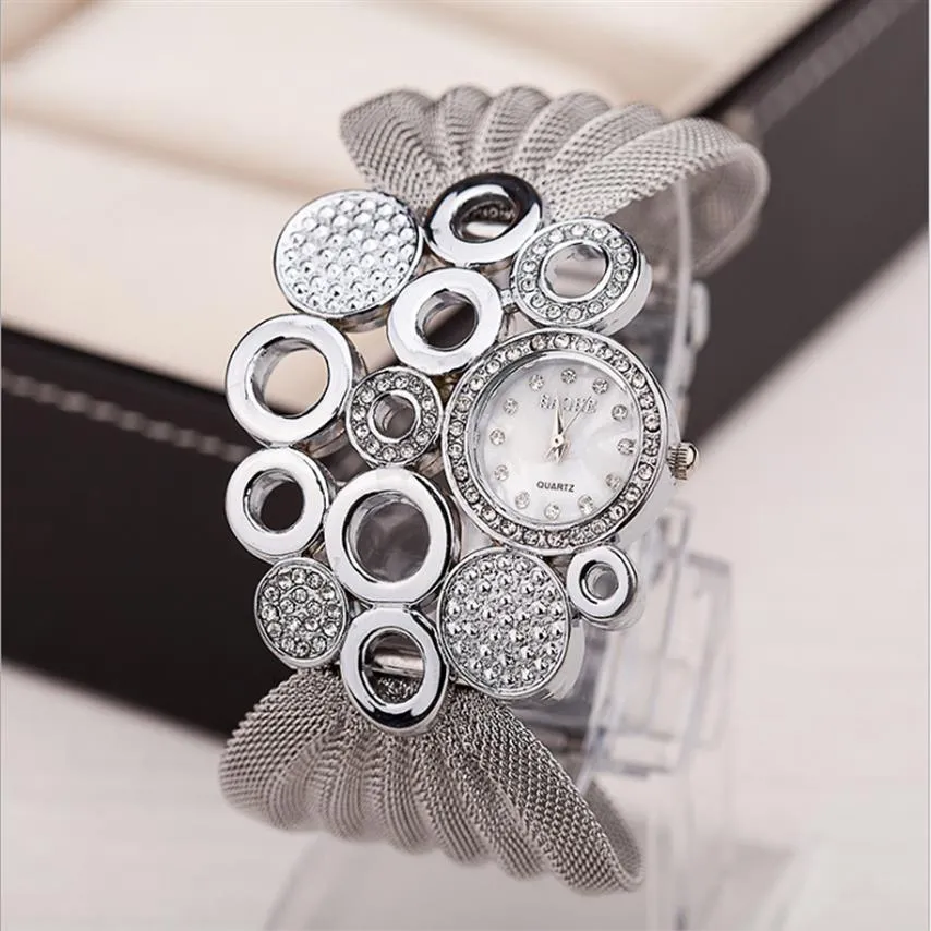 BAOHE marque personnalisé mode vêtements accessoires montres en argent large maille Bracelet dames montre femmes montres-bracelets217t