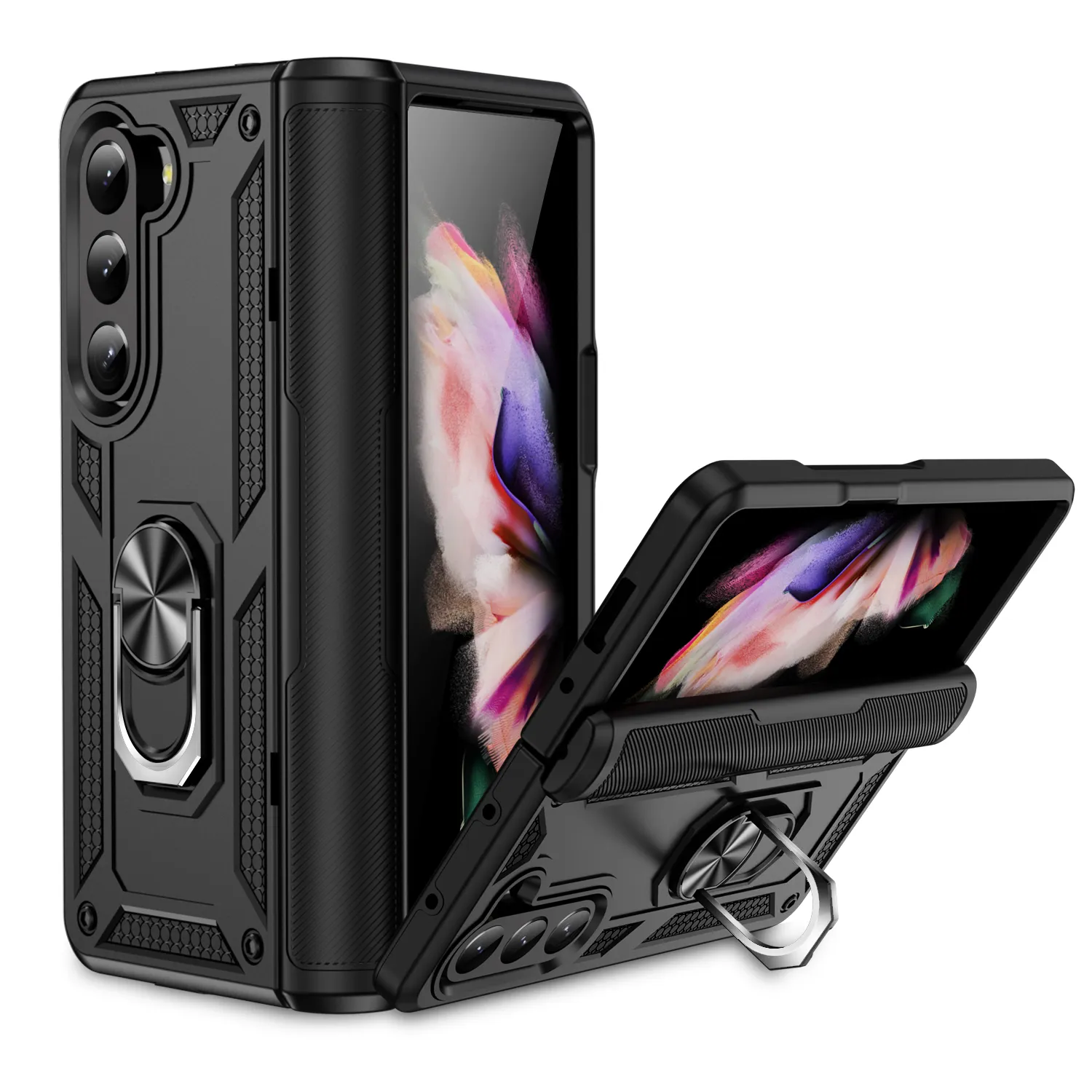 Shockproof Hybrid Dual Layer Magnetic Ring Kickstand cases for Samsung Galaxy Z Fold 5 4 3 Stand Hard Phone Cover