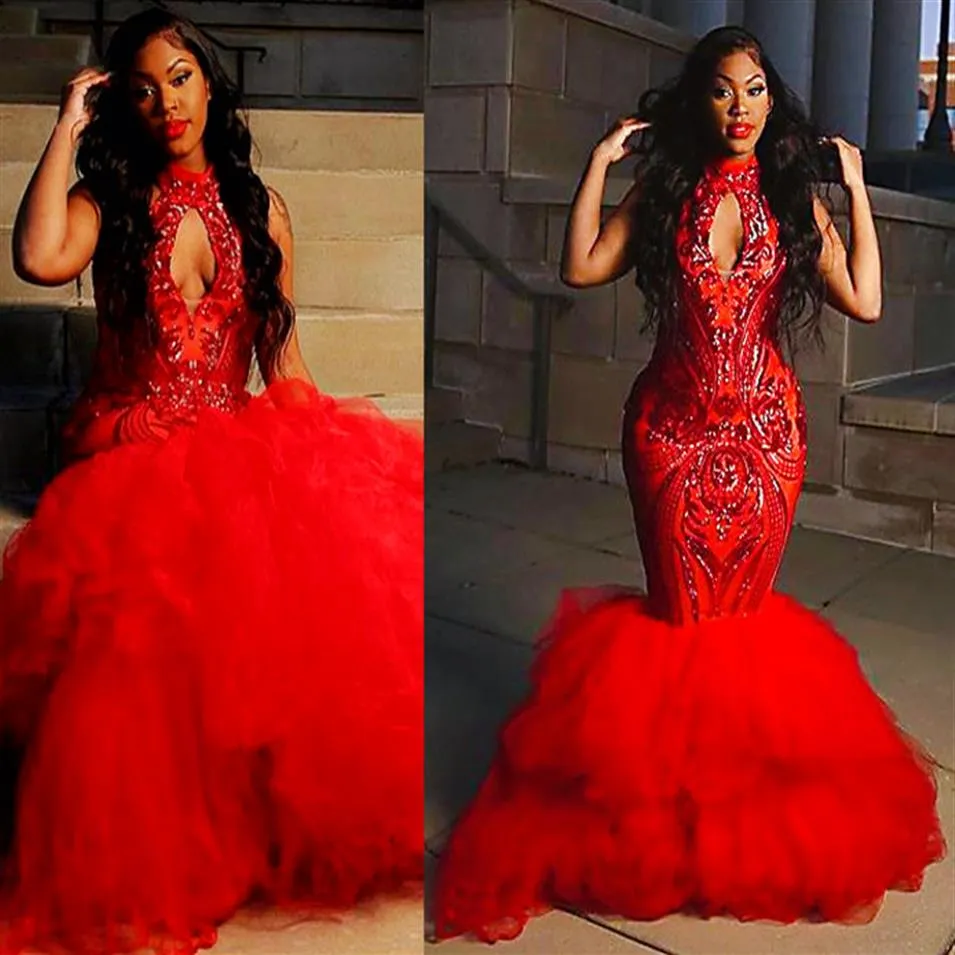 2021 بالإضافة إلى الحجم العربي Aso ebi Red Mermaid Sexy Prom Dresses Lace High Neck Evening Party Second Orvice Dress ZJ202270O