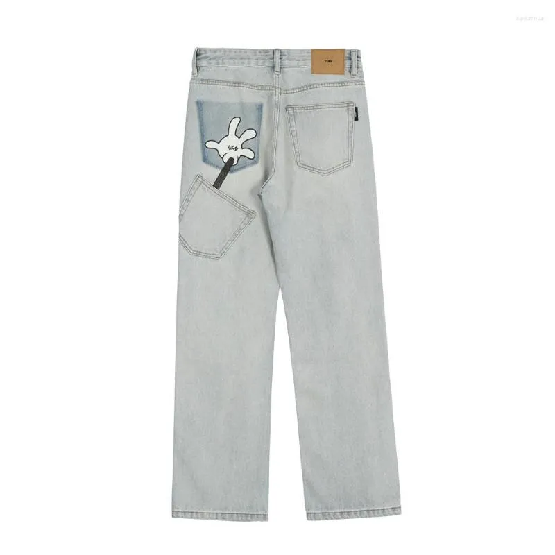 Jeans da uomo Pantaloni dritti alla moda Pantaloni in denim hip-hop streetwear da donna casual lavati con stampa di palme divertenti