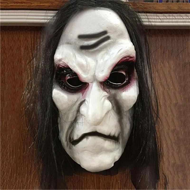 Halloween-Zombie-Maske, Requisiten, Grudge Ghost Hedging, Zombie-Maske, realistische Maskerade, Kopfbedeckung, langes Haar, Geist, gruselige Horrorparty