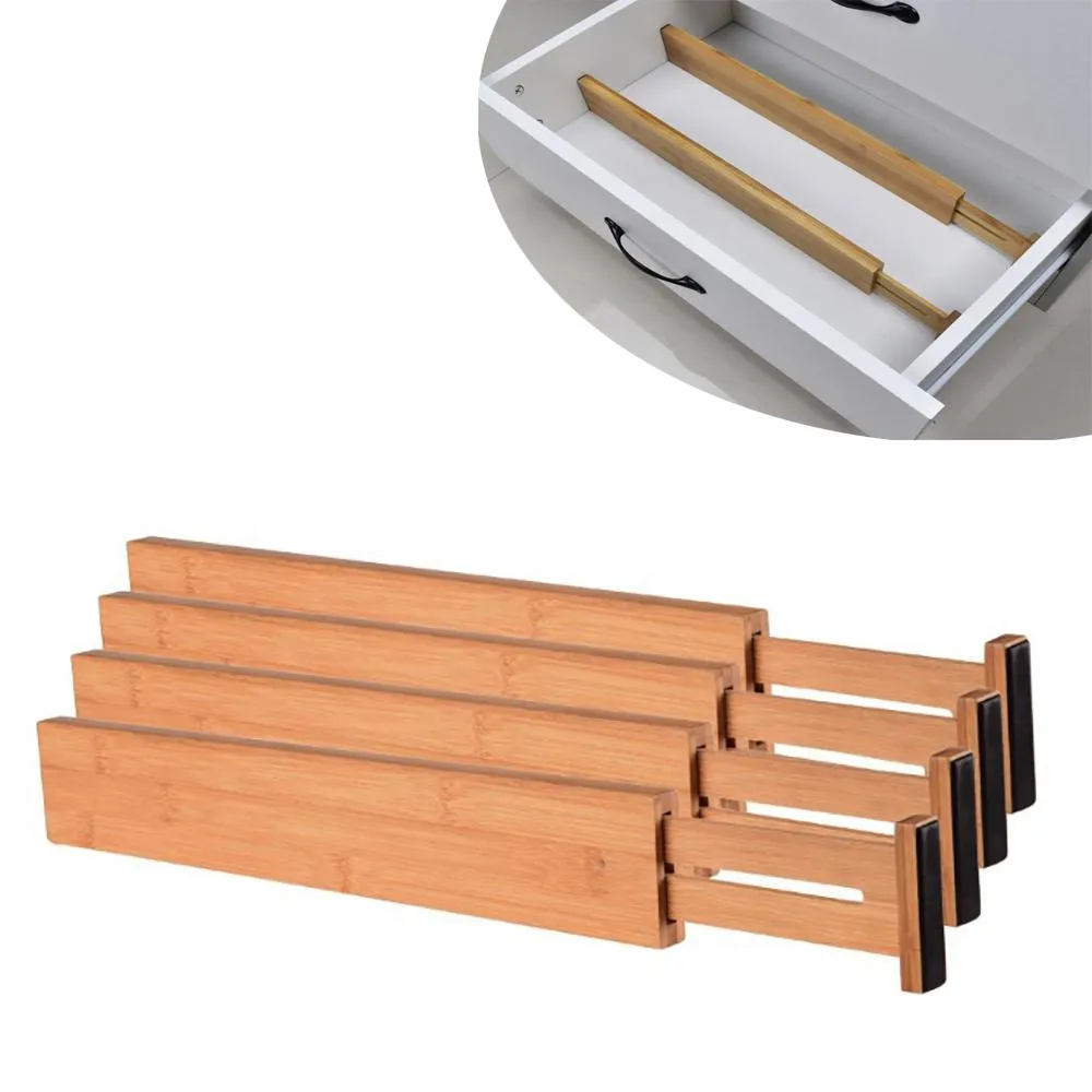 Trackers Divisori per cassetti in bambù 2/4 pezzi Divisori per cassetti regolabili espandibili per camera da letto Cucina per armadio Guardaroba