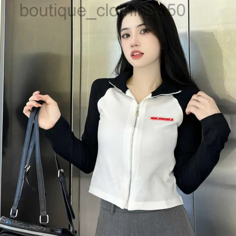 Projektant mody Knits Tie Mały stoisko Letk Contrast Kolor Zamek Kardigan Slim Fit Pokaż cienki temperament Koszulę dla kobiet