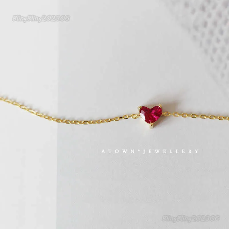 S925 Gioielli in argento sterling 925 Bracciale in oro 14 carati con cuoricino rosso Edizione coreana da donna Temperamento Charms in stile giapponese semplice con bracciale rosso