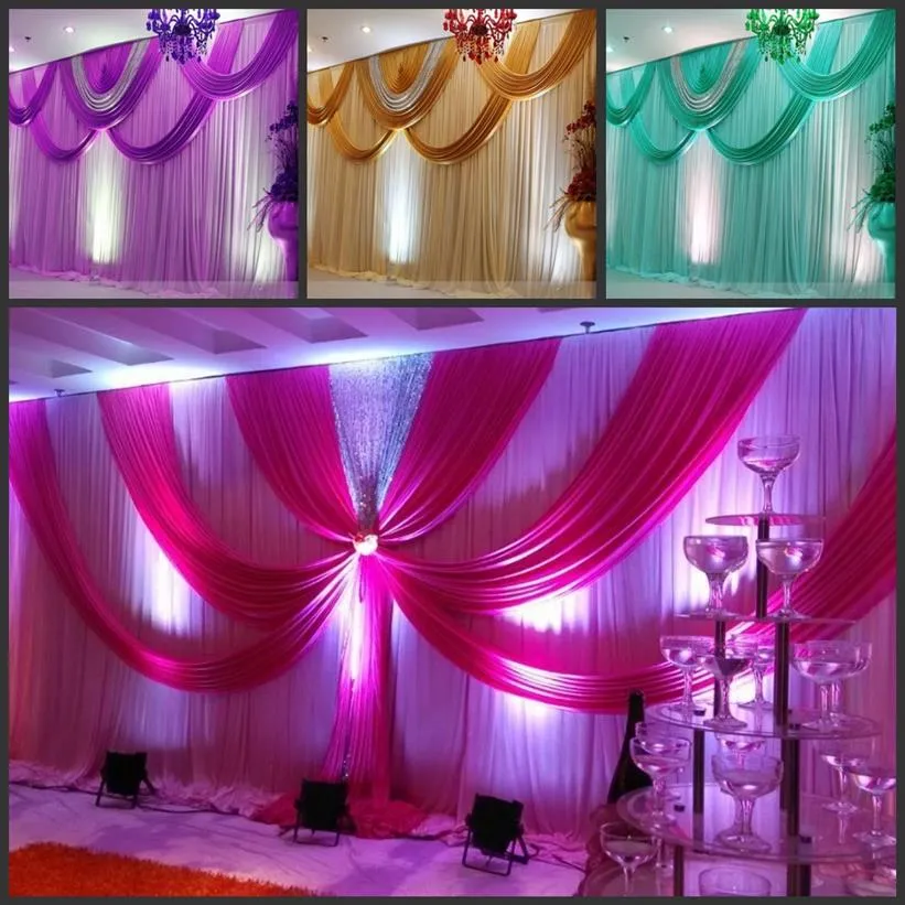 Special Offer 10ftx20ft sequin wedding backdrop curtain with swag backdrop wedding decoration romantic Ice silk stage curtains258z