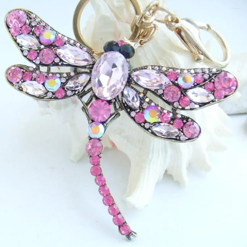 Keychains Charming 3.74" Pink Rhinestone Crystal Dragonfly Keychain Pendant K05684C2