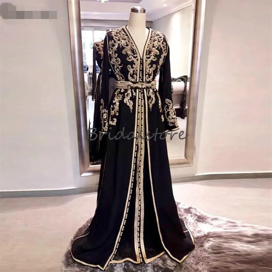 Marokańskie sukienki wieczorowe kaftan z długimi rękawami z koraliki haft abiye abaya długość podłogi arabska suknie imprezowe 2020 szaty de219c