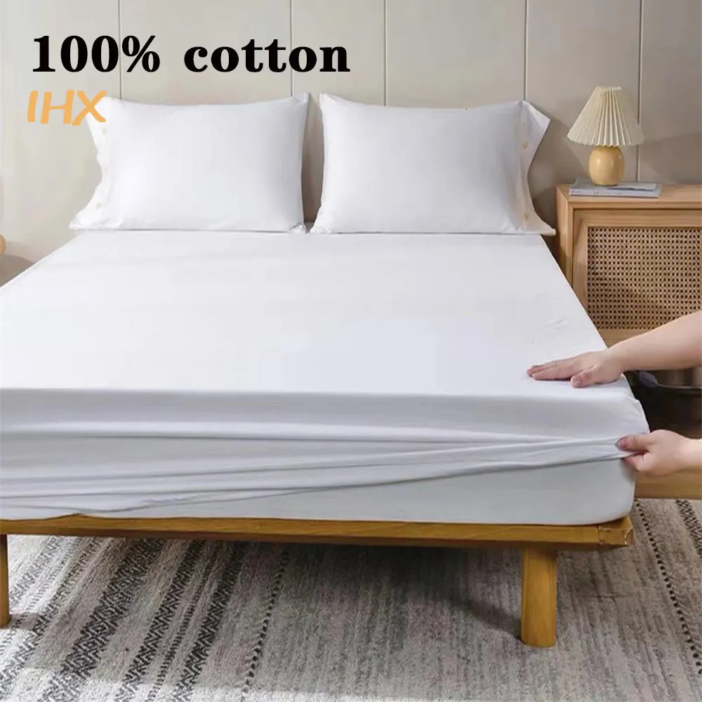 Conjuntos de roupa de cama 100% algodão lençol de cama com faixa elástica cor sólida antiderrapante ajustável capa de colchão para cama de casal king size queen 230721