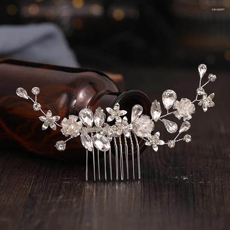 Grampos de cabelo Design de moda Jóias de cristal Flores Feito à mão Tiara Pentes Noiva Casamento Feminino Acessórios Jóias