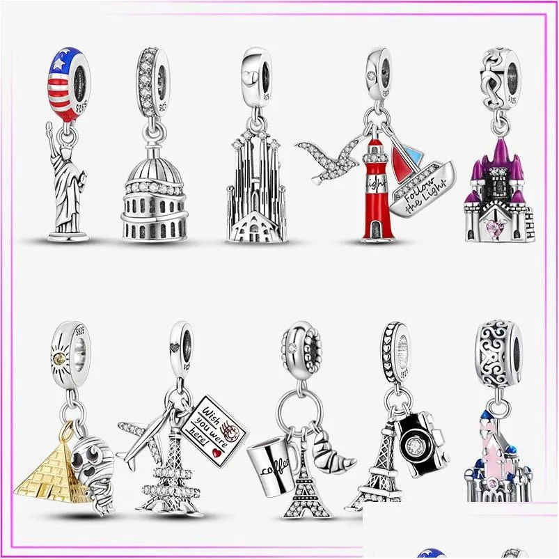 Charms 925 Sterling Sier Castle Tower Sea Bead Building Charm Plata De Ley For Original Pendant Bracelet Women Gift Jewelry Drop Del Dhhii