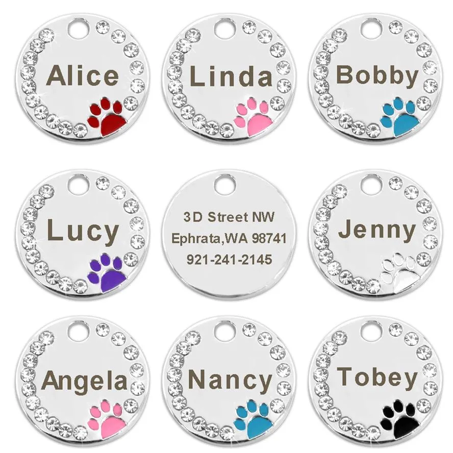 100pcs / lot Blanc Chien Ta Pet Chiot Chat ID Tag Gravé Personnalisé Collier De Chien Accessoires En Acier Inoxydable Nom Tag Patte Pour Chiens Chats Pin2712