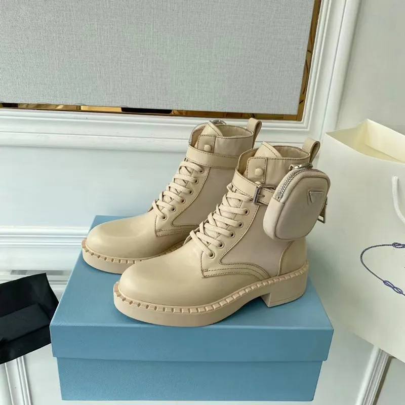 Leren nylon enkellaarzen, dikke zool wigvormige schoenen, ronde neus leren Martin laarzen hoge hakken platte zool korte laarzen, dikke luxe designer damesschoenen 35-42