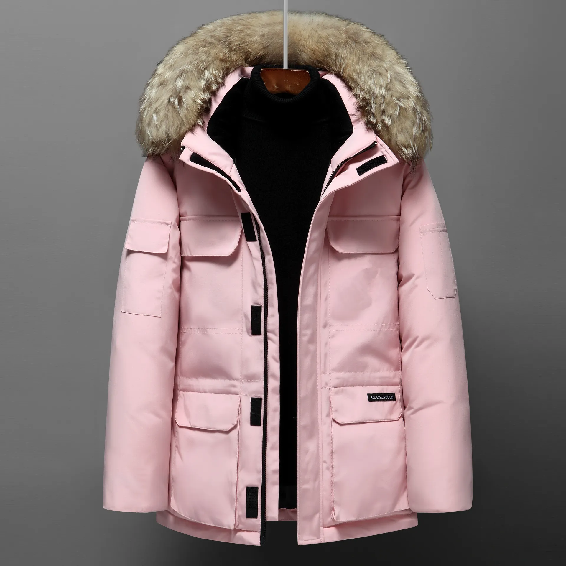 Down jacket men`s medium length winter new Canadian style overcame lovers` working clothes thick goose down jacket men clothing