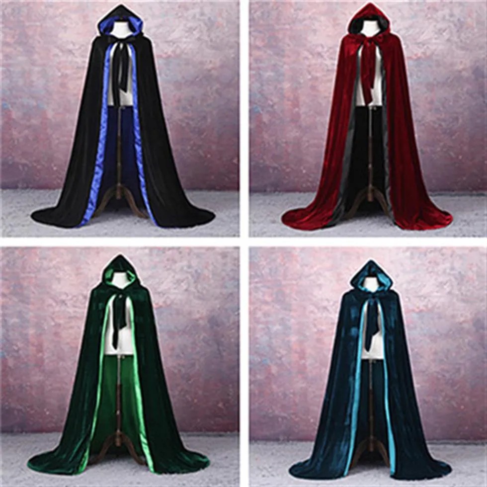 Aksamitne wyłożone Cape Velvet Cloaks Costums Velvet z kapturem płaszcz Cape Medieval Pagan Witch Wicca Vampire Halloween Costume241o