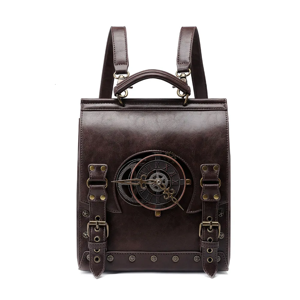 School Bags Retro Steampunk Backpack Vintage Industrial Style Gothic Medieval Women Leather Vikings Laptop Bag Satchel Pirate Briefcase 230721
