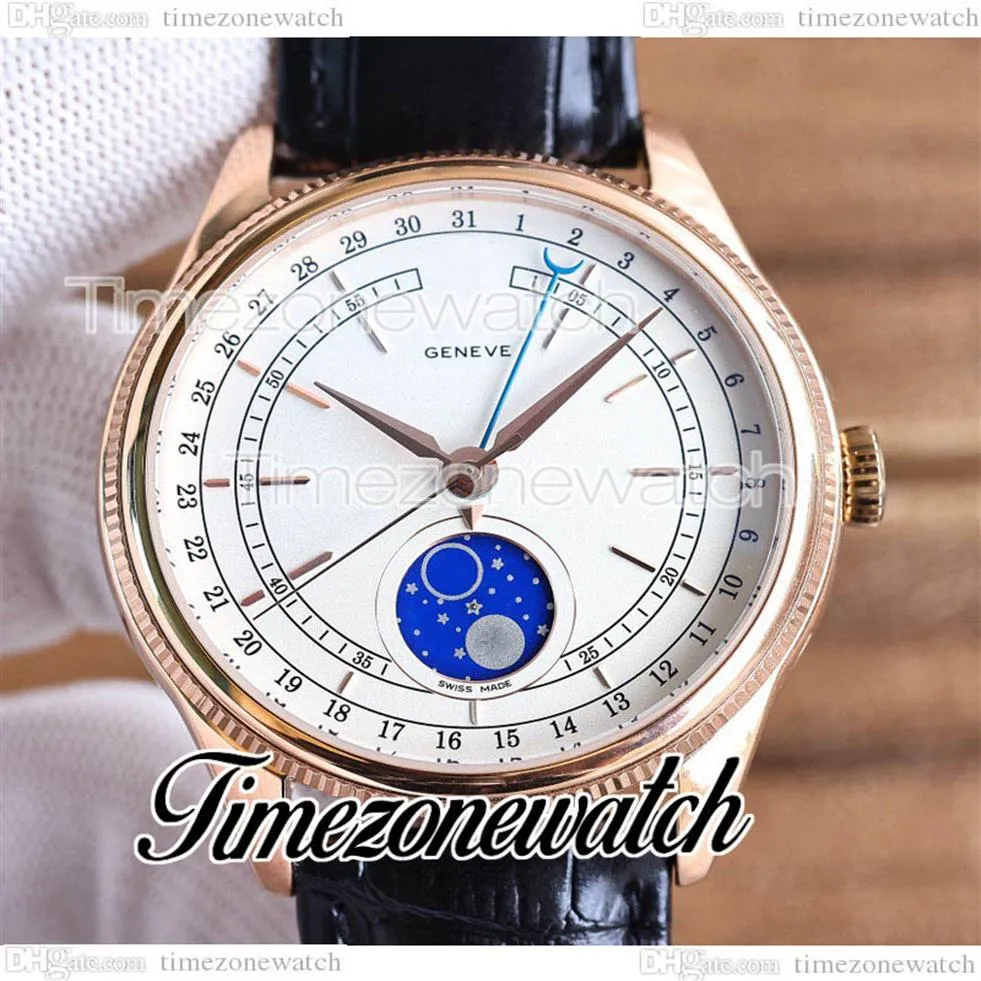 Cellini Aerolite Moon Phase 50535 automatisch herenhorloge 39 mm roségouden kast witte wijzerplaat lederen band nieuwe horloges TWRX Timezonewatch240H