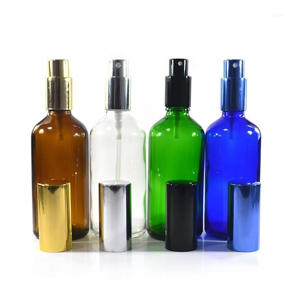 200pcs 100ml Glass Amber Spray Bottle Aluminum Nozzle Fine Mist Perfume Portable Essential Oil280A