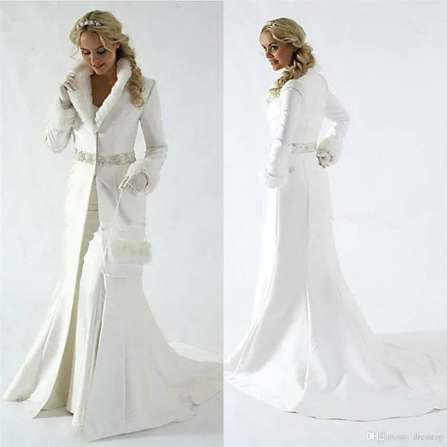 Elegant Fur Women Wedding Dresses Bridal Jacket Lapel Neck Bridal Wrap Long Sleeve Winter Coats for Wedding Bolero Coat Plus Size 2282