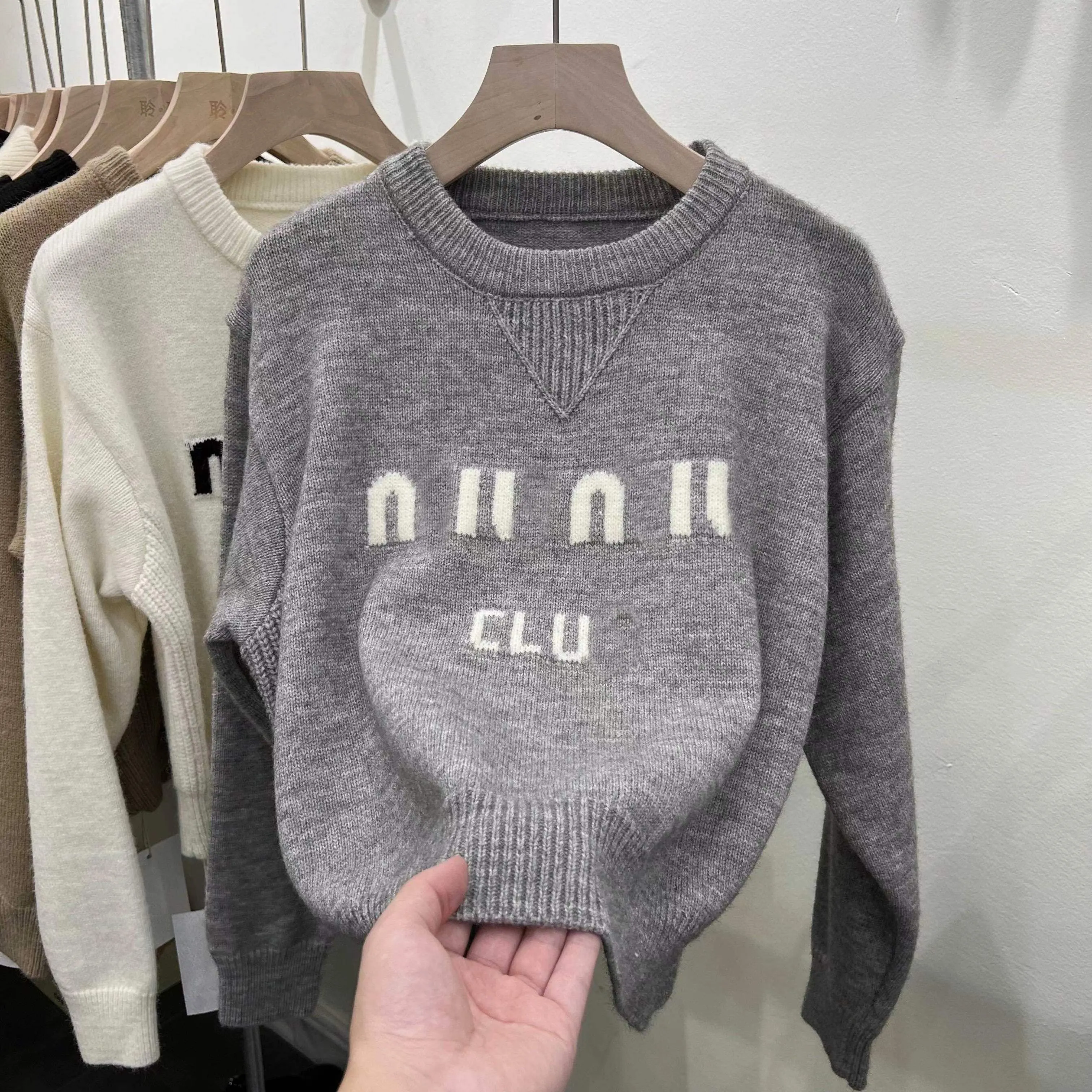Crew Neck Pullover Women Autumn and Winter Lazy New Fashion Trend Letter Short Hoodie Sweater Knit Retro Bottom Shirt Top 984