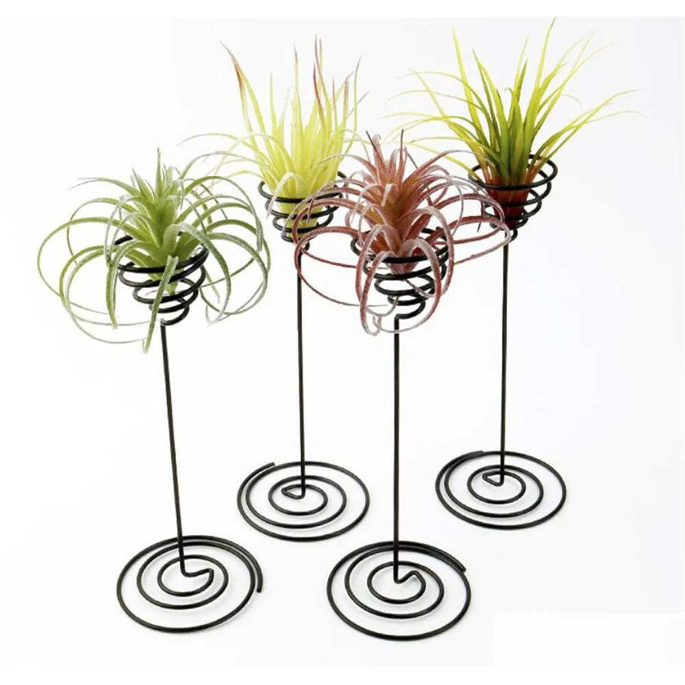 Gartendekorationen Luftpflanzenständerhalter Schwarze Eisenspirale Blumen-Luftpflanzenbehälter Tillandsia Xb1 Drop-Lieferung Startseite Terrasse Rasen Dhfe4