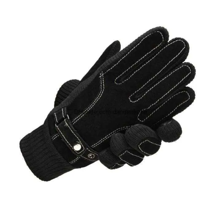 winter warm leather ski gloves Men outdoor sports protective Gear Fleece touch Screen Thermal Windproof Full Finger Motorcycle Bike Bicycle cycling Mittens Glove