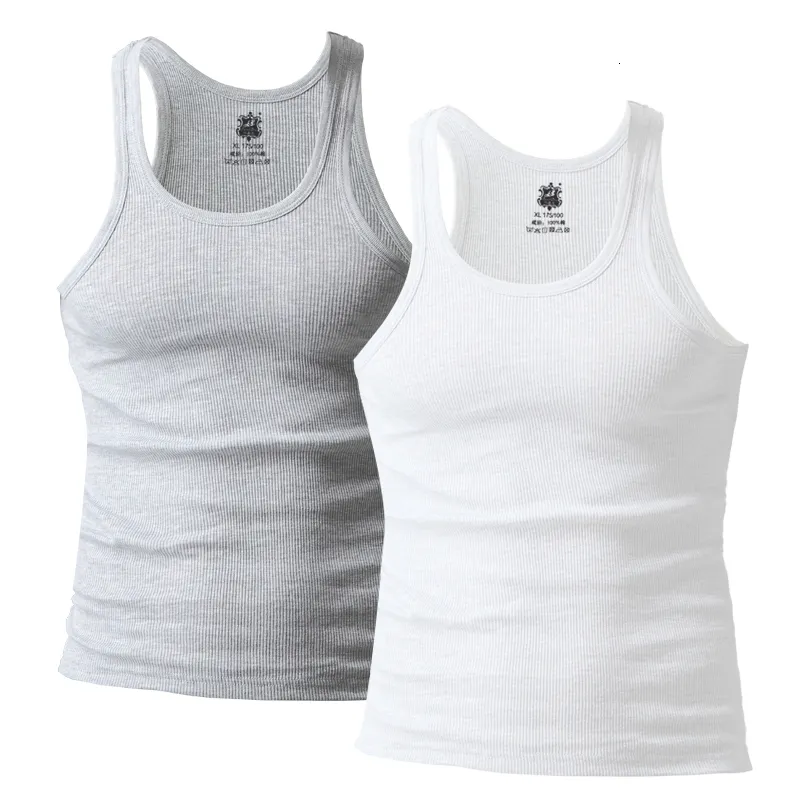 Męskie topy zbiornikowe 2 sztuki/paczka mężczyzn bawełniane oddychające kamizelka do joggera Slim Rib Undershirt Męskie ubranie Summerki TEES 2307721