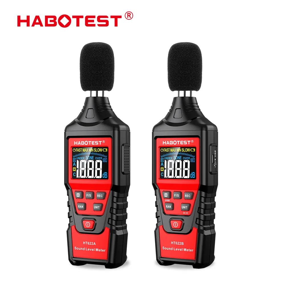 Sonomètres HABOTEST HT622 Sonomètre numérique Testeur de bruit Détecteur de son Decible Monitor 30-130dB avec fonction de connexion de données USB 230721
