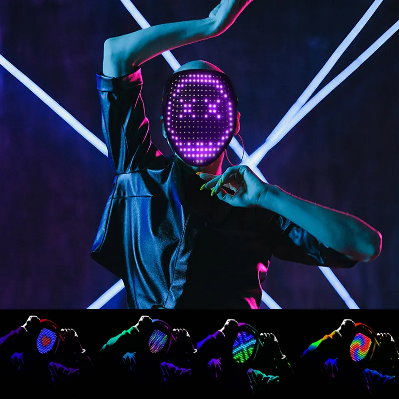 Máscara de iluminação LED com exibição de 50 padrões Masquerade DJ Fantasia de festa Máscara de Halloween para adultos, crianças, homens, mulheres, suprimentos para festas