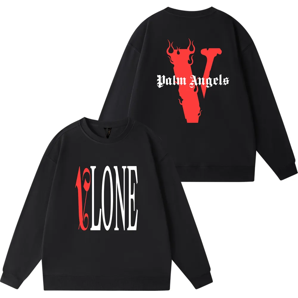 人気話題 レア コラボ Vlone Palm Angels Hoodie Black Red Vlone x Palm Angels Hoodie