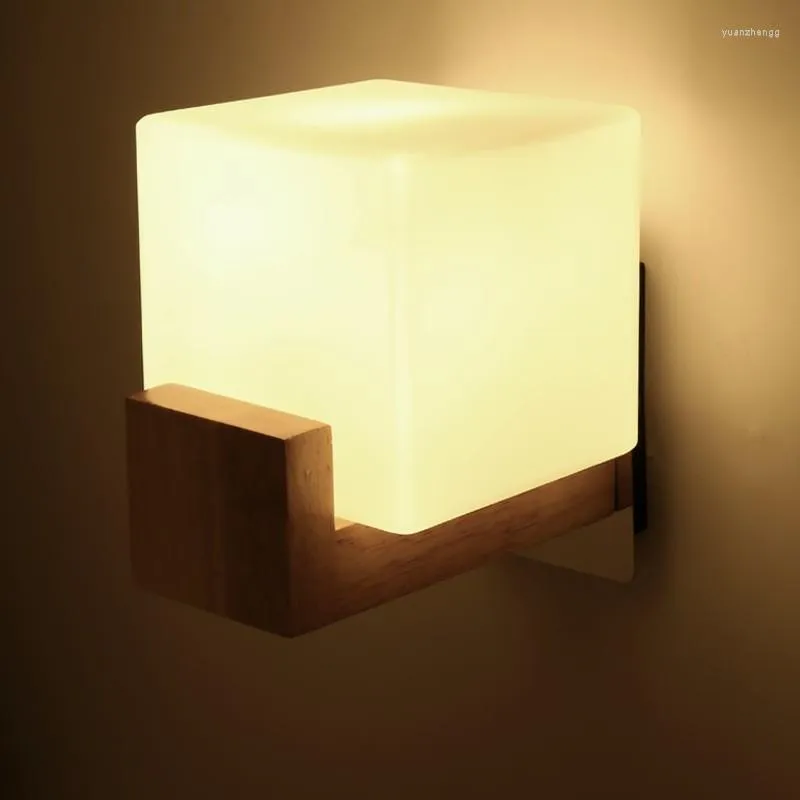 Candeeiros de parede moderno candeeiro quadrado criativo Led sala de estar quarto minimalista madeira cabeceira corredor nórdico