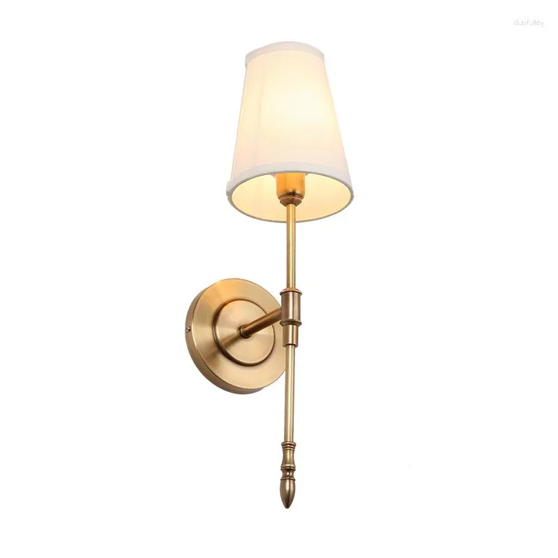 Wall Lamps American Country All Copper Bedroom Bedside Mirror Headlight Sconce Lights Living Room Study Fabric E14 Fixtures