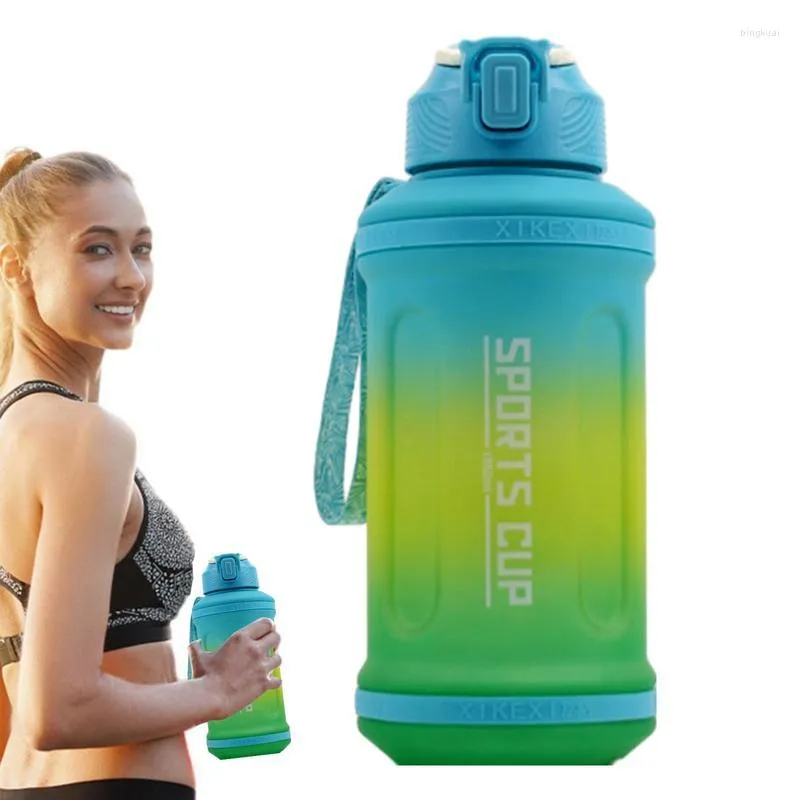 Water Bottles Large Bottle Gradient Gym Workout Running 1350ml With Strap & Straw For Camping Outdoor